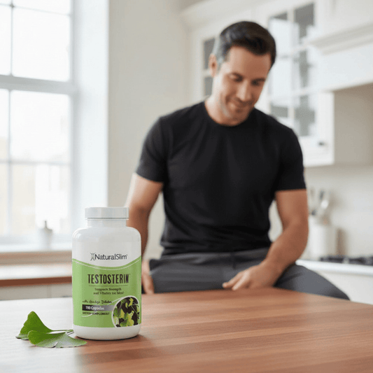 NaturalSlim Natural Testosterone Booster for Men - Male Enhancing Supplement with Ginkgo Biloba, L Arginine, Zinc, Vitamin B3, & Testofen for Energy, Muscle Builder & Metabolism - 180 Capsules