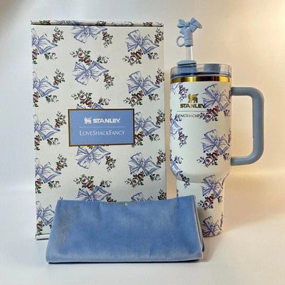 Stanley X Tumbler Love Shack Fancy 40 oz Holiday Rosa Beaux Blue Gift Box Cup