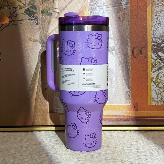 Hello Kitty Stanley Cup Flowstate Tumbler - 40 oz - Purple Glitter Limited Edition