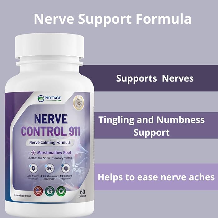 Phytage Labs Nerve Control 911 - Plant Based Nerve Health Supplement 60 Capsules plastic bottle
