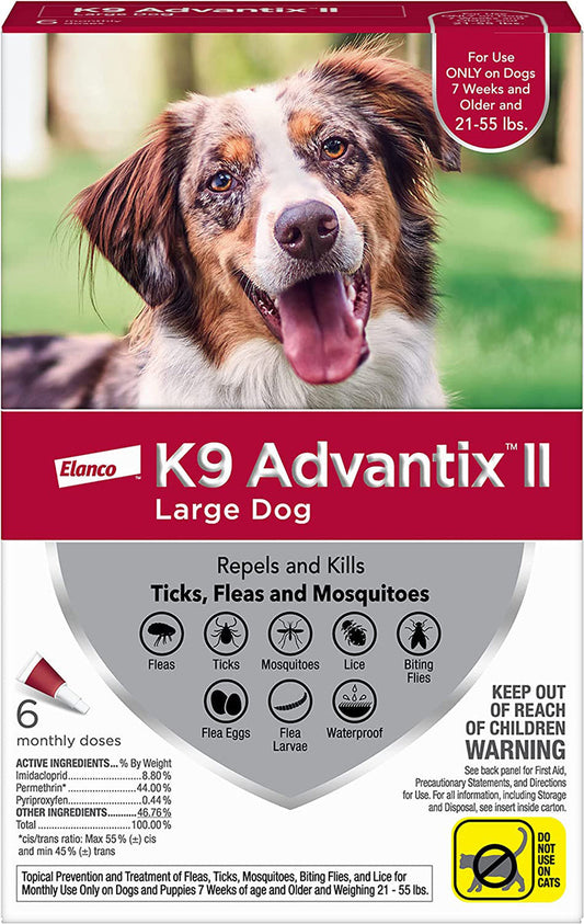 Advantix II Monthly Flea & Tick Prevention for Large Dogs (21–55 lbs), 6 Doses