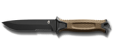 Gerber StrongArm Fixed Blade Knife Serrated Edge - Coyote Brown with cut