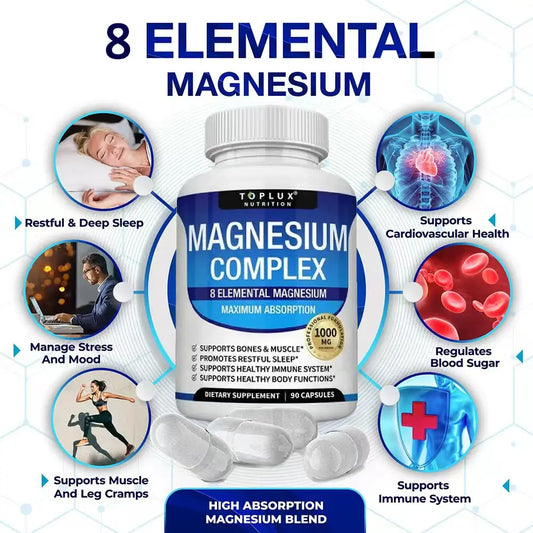 Toplux Nutrition Magnesium Complex 1000mg Supports 8 Elemental Magnesium 90 Capsules