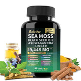 120 cap Sea Moss 7000 mg Black Seed Oil 4000 mg Ashwagandha 2000 mg Turmeric 2000 mg 120 Cap