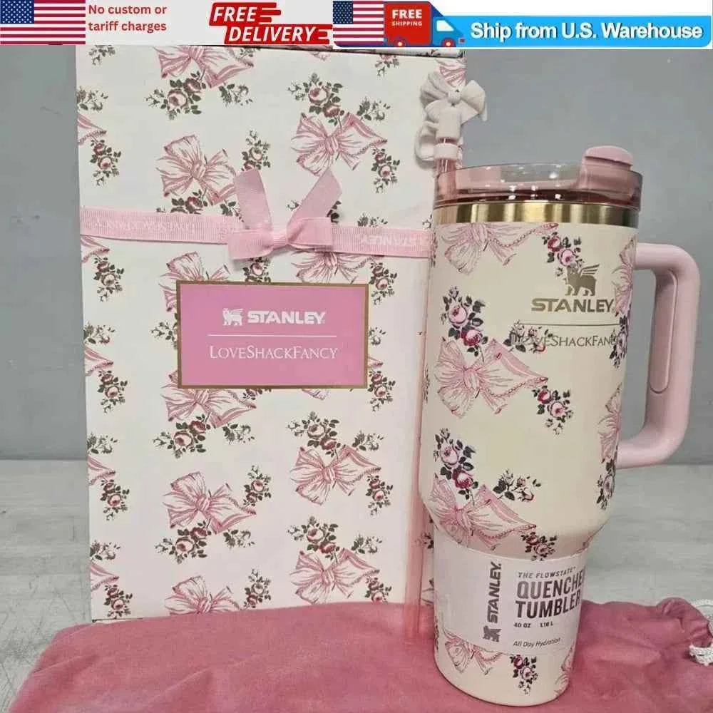 Stanley x LoveShackFancy Quencher 40 oz Pink Butterfly Tumbler