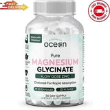 Organics Ocean Pure Magnesium Glycinate with Zinc - Maximum Strength Chelated Magnesium Supplement for Women and Men for Muscle Cramps and Sleep Support - 90 Capsule