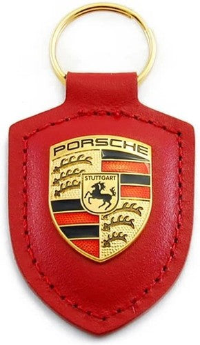 New Genuine Porsche Leather Crest Key Ring Fob Chain Bordeaux Red No Box