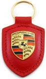 New Genuine Porsche Leather Crest Key Ring Fob Chain Bordeaux Red No Box