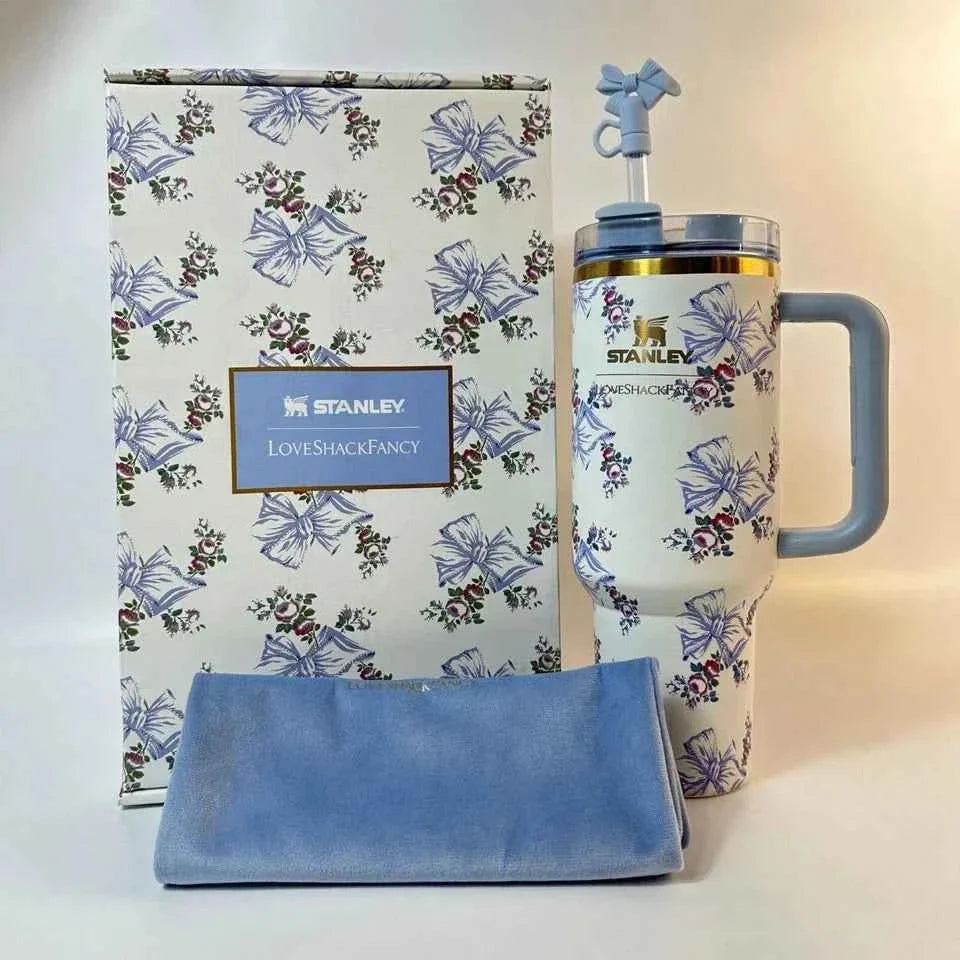 Stanley x LoveShackFancy 40oz Holiday Rosa Beaux Blue Tumbler Gift Box